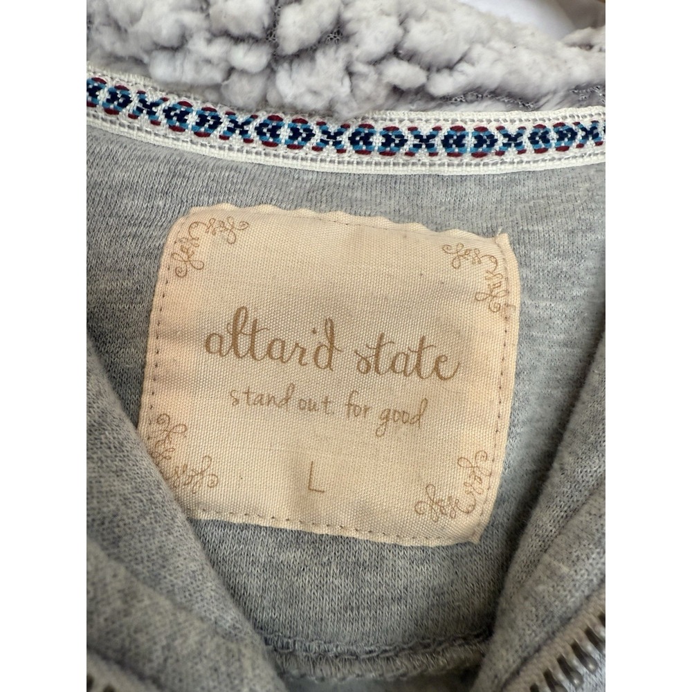 Altar'd State Sherpa Fleece Quarter-Zip Hoodie Gray Mixed Media Women's Large - Picture 2 of 13